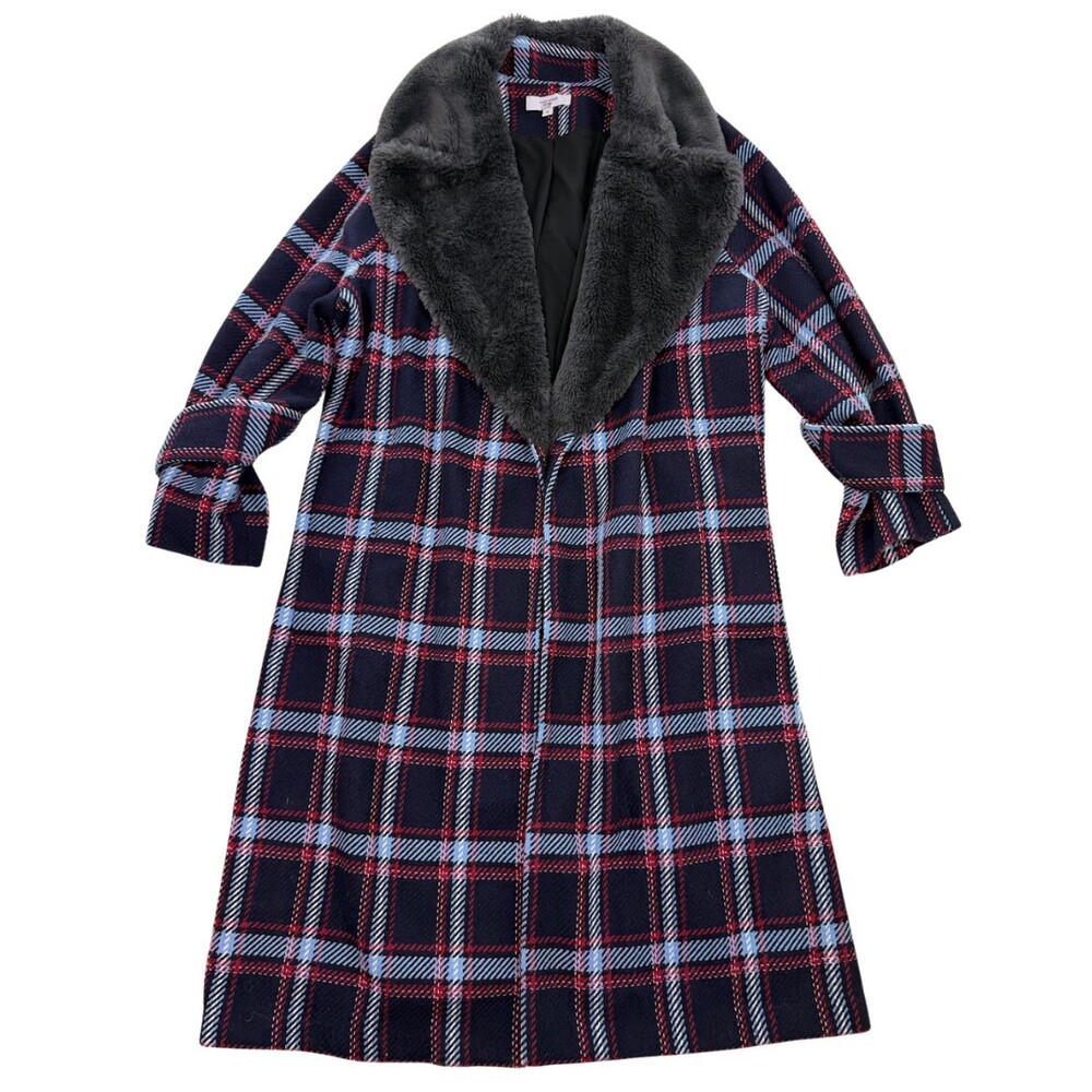 Victor Alfaro Oversized Plaid Tweed Faux Fur Collar Size Medium - Picture 2 of 8